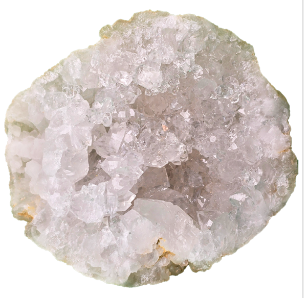 A cracked open Moroccan Geode, displaying the many quartz crystals inside.