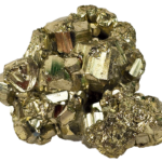 A closup of pyrite showing the cube shaped structure of the stone.