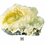 A mineral specimen of green apophyllite, with crystal structures that have a yellow and green tinge.