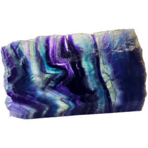 Medium rainbow fluorite slab with purple, blue and green banding.