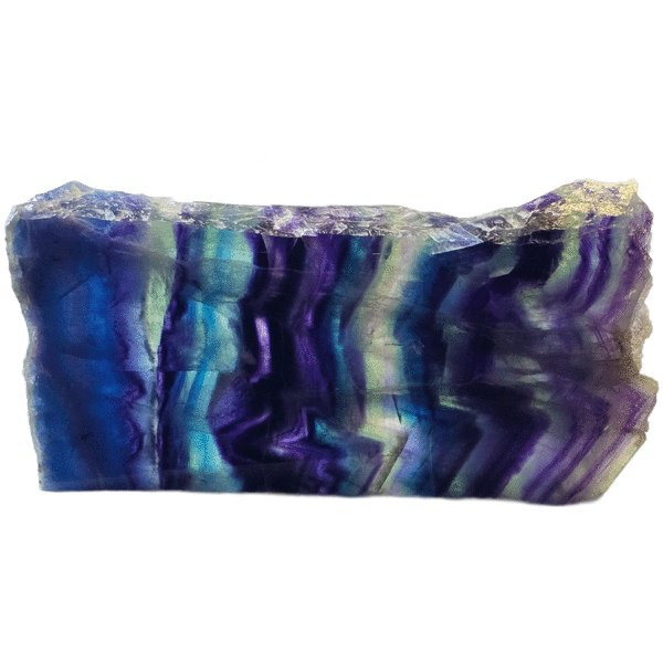20260510_132905 Medium rainbow fluorite slab with purple, blue and green banding.