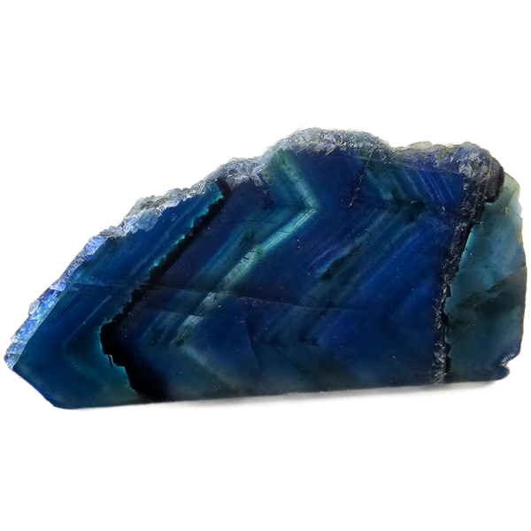 Large blue fluorite slab with blue and light blue hues with banding.