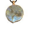 20260420_084204 Labradorite wolf medallion with copper lining and bail.