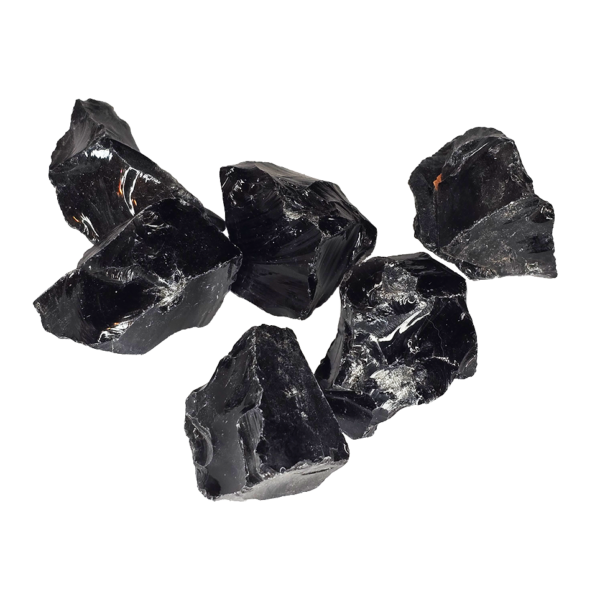 20260822_155457 A group of 1-2" rough obsidain specimens.