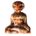 20260908_175720 Sitting Alien Jasper carving measuring 4.75 inches tall with beige and cream coloring and natural red marbling