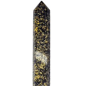 20260909_110434 Spotted Jasper tower measuring 5.75 inches tall with mainly black coloring and distinctive yellow spotting