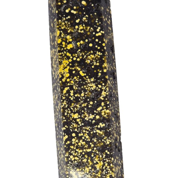 20260909_110443 Spotted Jasper tower close-up with mainly black coloring and distinctive yellow spotting